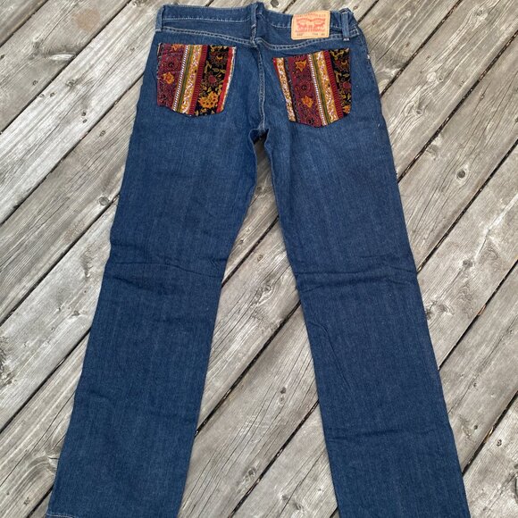 Vintage Levi Strauss Velvet Embroidered Jeans Size 34 / 32 Blue - Picture 5 of 7